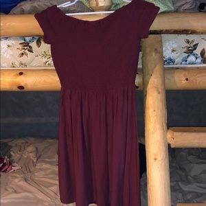Off-the-shoulder maroon dress